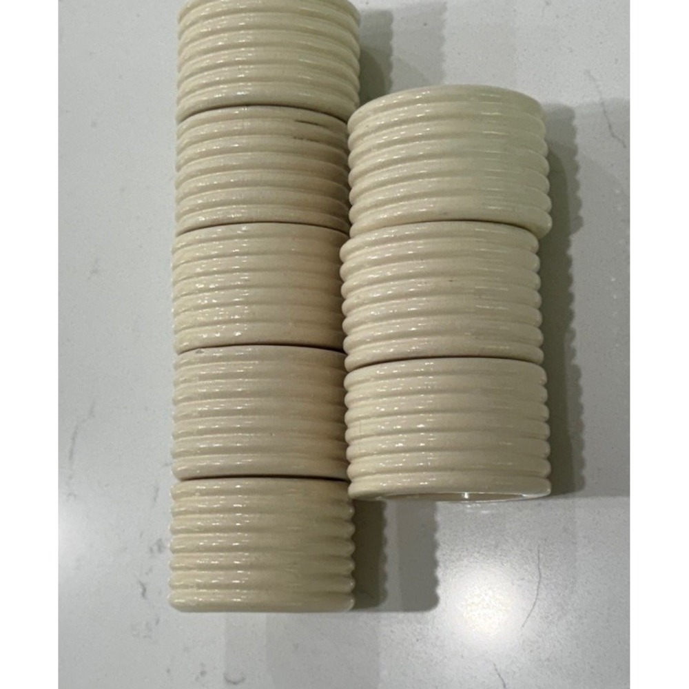 Vtg Retro Ribbed Mid Century Modern 80s Cream Park B Smith Wood Napkin Rings